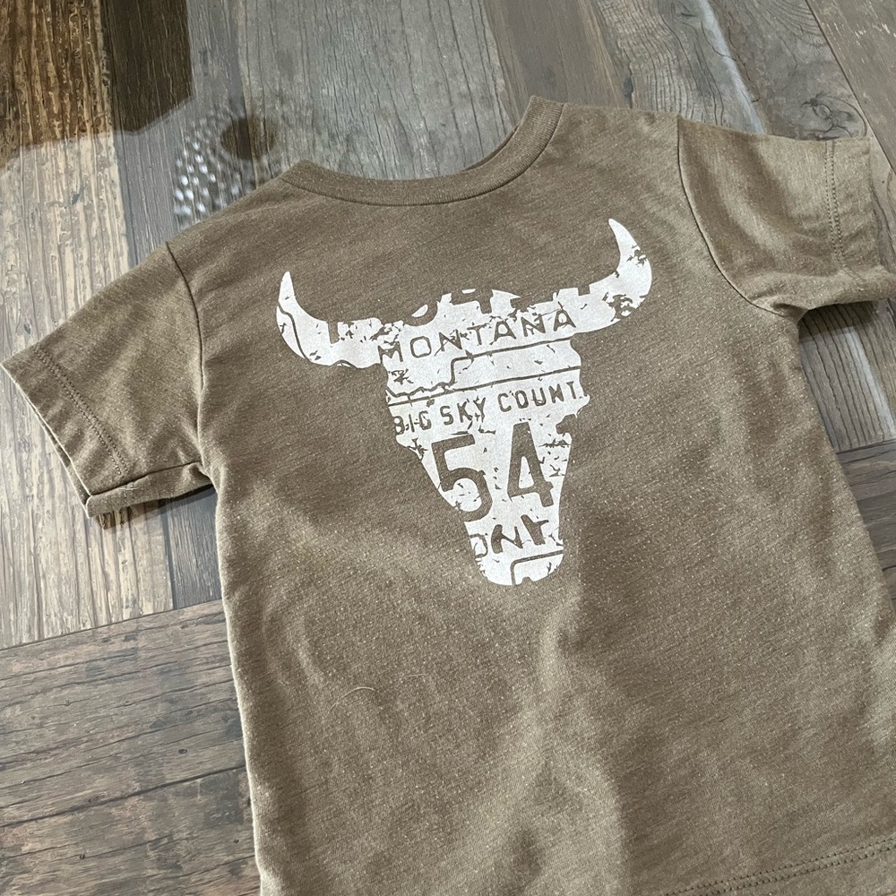 Brown and White Short Sleeve Tee with Graphic Design